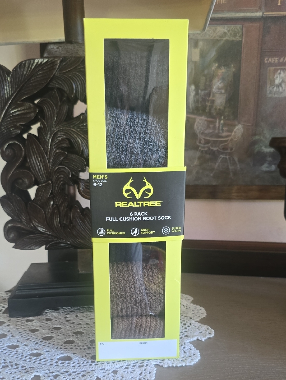 Realtree 6-Pack Full Cushion Boot Socks - Black & Brown Gift Set